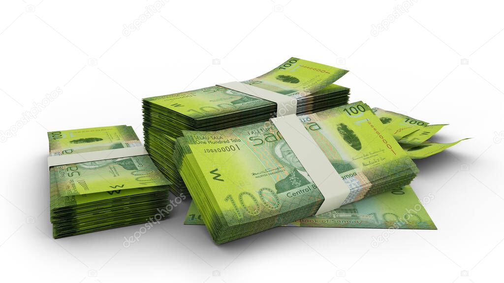 3D rendering of Stack of Samoan tala notes isolated on white background
