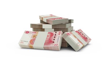 3d rendering of Stack of Chinese yuan notes. bundles of Chinese currency notes isolated on white background