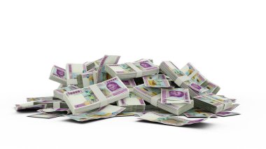3D Stack of Central African CFA franc notes isolated on white background