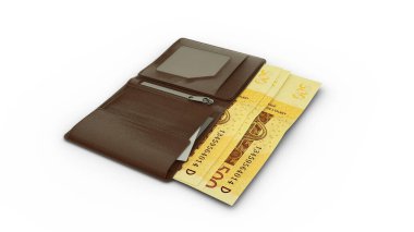 3D rendering of 500 African CFA Franc notes in wallet