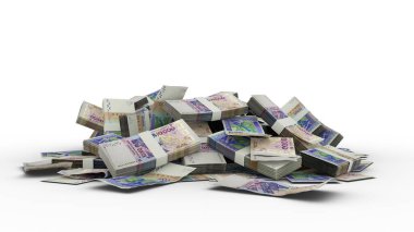 3d stack of 10000 West African CFA notes isolated on white background. Beninese, Burkinabe, Bissau-Guinean, Ivorian, Malian, Nigerien, Senegalese, Togolese