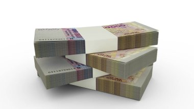 3d rendering of Stack of West African CFA franc notes. Few bundles of West African CFA currency isolated on white background