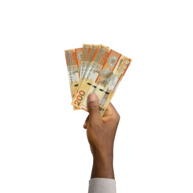 Black Hand holding 3D rendered Gambian dalasi notes