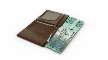 3D rendering of Gambian Dalasi notes in wallet