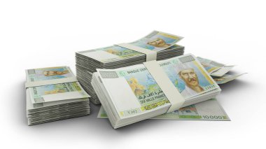 3D Stack of Djiboutian franc notes isolated on white background