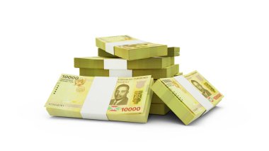 10000 Burundian franc notes inside a mobile phone isolated on white background. 3D rendering of Burundian currency
