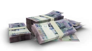 3D Stack of 500 Belarusian ruble notes isolated on white background