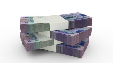3d rendering of Stack of 500 Belarusian ruble notes. Few bundles of Brazilian currency isolated on white background