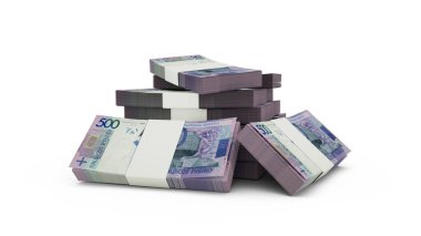 3d rendering of Stack of 500 Belarusian ruble notes. bundles of Belarusian currency notes isolated on white background