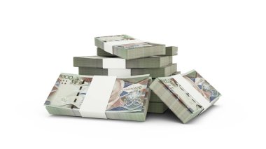 3d rendering of Stack of Barbados Dollar notes. bundles of Barbados currency notes isolated on white background, Barbadian dollar