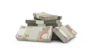 3d rendering of Stack of 100 Azerbaijani manat notes. bundles of Azerbaijani currency notes isolated on white background