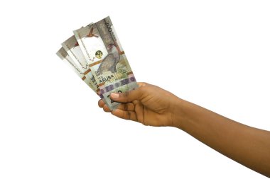 Beyaz arka planda izole edilmiş 3D Aruban Florin notaları.