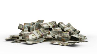 3D Stack of Aruban florin notes isolated on white background