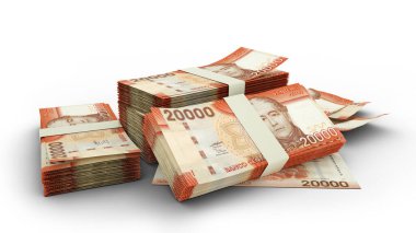 3D Stack of 20000 Chilean peso notes isolated on whited background