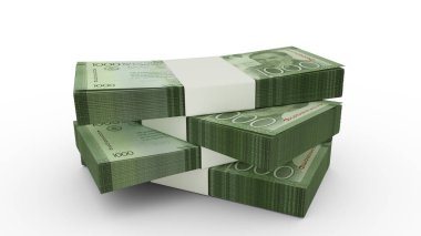 3d rendering of Stack of 1000 Nicaraguan crdoba notes. Few bundles of Nicaraguan currency isolated on white background