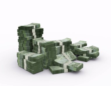 Stack of 1000 Nicaraguan Crdoba notes. 3D rendering of bundles of banknotes