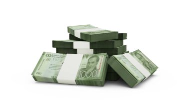 3d rendering of Stack of 1000 Nicaraguan crdoba notes. bundles of Nicaraguan currency notes isolated on white background