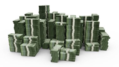 Big stack of 1000 Nicaraguan crdoba notes. A lot of money isolated on white background. 3d rendering of bundles of cash