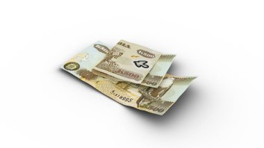 3D rendering of Double 100 Zambian Kwacha notes with shadows on white background