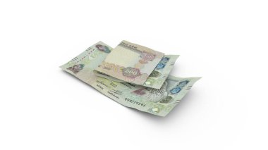 Çift Birleşik Arap Emirlikleri 'nin üç boyutlu yorumları beyaz arka planda izole edilmiş. Emirati Dirham