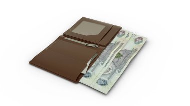 Cüzdanında Birleşik Arap Emirlikleri 'nin üç boyutlu çizimi var. Emirati Dirham
