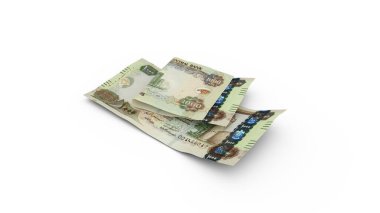 Beyaz arka planda izole edilmiş 3D duble 1000 Birleşik Arap Emirlikleri Dirham notaları. Emirati Dirham