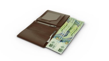 3D rendering of Tunisian Dinar notes in wallet