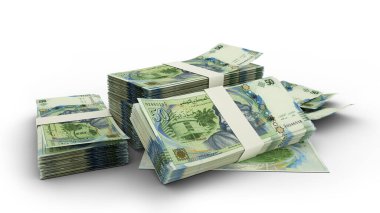 3D Stack of Tunisian Dinar notes isolated