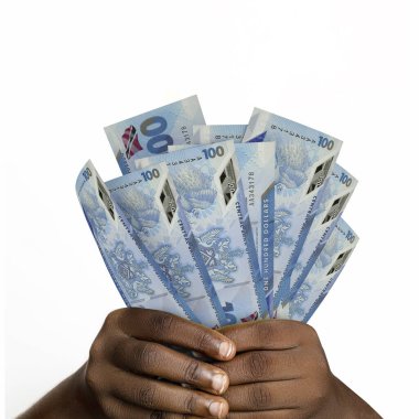 hands holding 3D rendered Trinidad and Tobago dollar. closeup of Hands holding Trinidad and Tobago currency notes