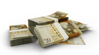 3D rendering of Stack of Tongan pa'anga notes isolated on white background
