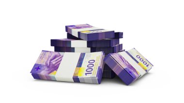 3d rendering of Stack of Swiss franc notes. bundles of Swiss currency notes isolated on white background