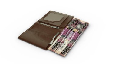 3D rendering of South Sudanese pound notes in wallet