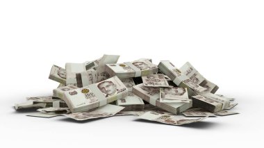 3D Stack of 1000 Singapore dollar notes isolated on white background.