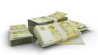 3D rendering of Stack of Singapore dollar notes isolated on white background