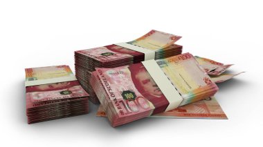 3D Stack of 100 Scottish pound notes isolated on white background