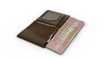 3D rendering of 5000 Rwandan franc notes in wallet