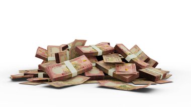 3D Stack of Rwandan franc notes isolated on white background