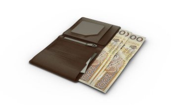 3D rendering of polish zloty notes in wallet