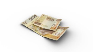 3D rendering of Double polish zloty notes with shadows