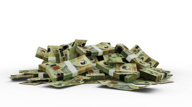 3D Stack of 100 Papua New Guinean kina notes isolated on white background