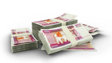 3D stack of 5000 Myanmar kyat notes isolated on white background. 3d rendering