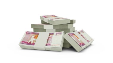 3d rendering of Stack of Myanmar kyat notes. bundles of Myanmar currency notes isolated on white background