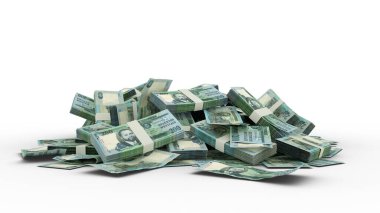 3D Stack of 200 Mozambican metical notes isolated on white background. Mozambique currency