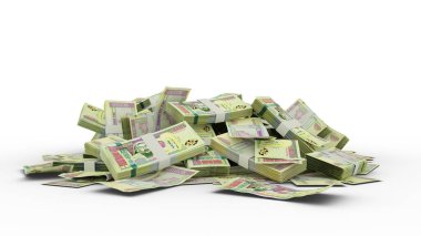 3D yığın 20.000 Moğol togrog notaları beyaz arka planda izole edildi