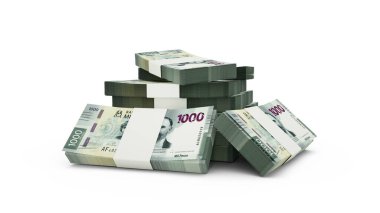 3d rendering of Stack of Mexican Peso notes. bundles of Mexican currency notes isolated on white background