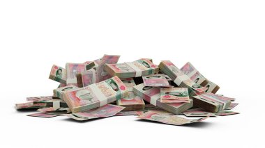 3D Stack of Mauritian rupee notes isolated on white background
