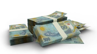 3D Stack of 500 Mauritanian ouguiya notes isolated on white background