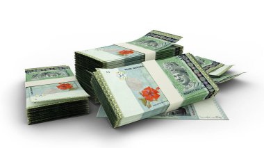 Beyaz arkaplana izole edilmiş 3 boyutlu 50 Malezya halka notası