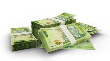 Beyaz arkaplana izole edilmiş 3 boyutlu Malawian kwacha notları