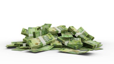3D Rendering of Stack of Malawian kwacha notes isolated on white background. Bundles of kwacha notes